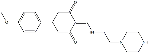 5-(4-methoxyphenyl)-2-({[2-(1-piperazinyl)ethyl]amino}methylene)-1,3-cyclohexanedione 구조식 이미지