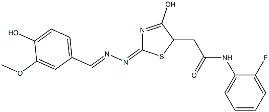 N-(2-fluorophenyl)-2-{4-hydroxy-2-[(4-hydroxy-3-methoxybenzylidene)hydrazono]-2,5-dihydro-1,3-thiazol-5-yl}acetamide Structure