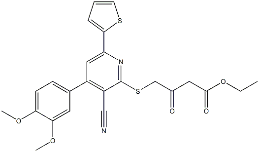 ethyl 4-{[3-cyano-4-(3,4-dimethoxyphenyl)-6-(2-thienyl)-2-pyridinyl]sulfanyl}-3-oxobutanoate 구조식 이미지