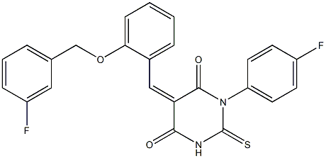 5-{2-[(3-fluorobenzyl)oxy]benzylidene}-1-(4-fluorophenyl)-2-thioxodihydro-4,6(1H,5H)-pyrimidinedione 구조식 이미지