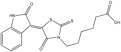 6-[4-oxo-5-(2-oxo-1,2-dihydro-3H-indol-3-ylidene)-2-thioxo-1,3-thiazolidin-3-yl]hexanoic acid Structure