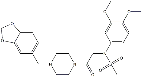 N-{2-[4-(1,3-benzodioxol-5-ylmethyl)-1-piperazinyl]-2-oxoethyl}-N-(3,4-dimethoxyphenyl)methanesulfonamide 구조식 이미지