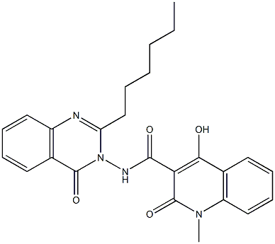 N-(2-hexyl-4-oxoquinazolin-3(4H)-yl)-4-hydroxy-1-methyl-2-oxo-1,2-dihydroquinoline-3-carboxamide Structure