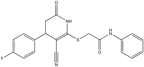 2-{[3-cyano-4-(4-fluorophenyl)-6-oxo-1,4,5,6-tetrahydro-2-pyridinyl]sulfanyl}-N-phenylacetamide Structure