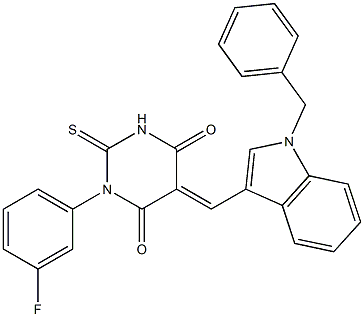 5-[(1-benzyl-1H-indol-3-yl)methylene]-1-(3-fluorophenyl)-2-thioxodihydro-4,6(1H,5H)-pyrimidinedione 구조식 이미지