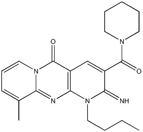 1-butyl-2-imino-10-methyl-3-(1-piperidinylcarbonyl)-1,2-dihydro-5H-dipyrido[1,2-a:2,3-d]pyrimidin-5-one Structure