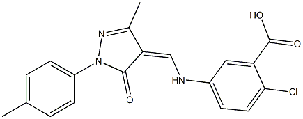 2-chloro-5-({[3-methyl-1-(4-methylphenyl)-5-oxo-1,5-dihydro-4H-pyrazol-4-ylidene]methyl}amino)benzoic acid Structure