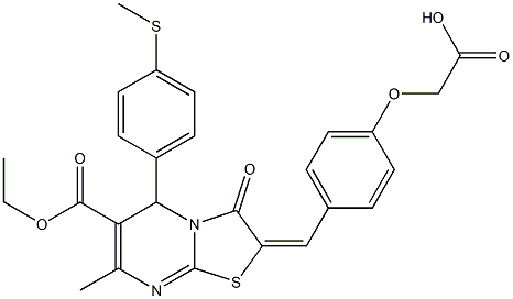 {4-[(6-(ethoxycarbonyl)-7-methyl-5-[4-(methylsulfanyl)phenyl]-3-oxo-5H-[1,3]thiazolo[3,2-a]pyrimidin-2(3H)-ylidene)methyl]phenoxy}acetic acid 구조식 이미지