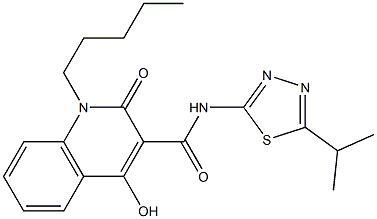 4-hydroxy-N-[5-(1-methylethyl)-1,3,4-thiadiazol-2-yl]-2-oxo-1-pentyl-1,2-dihydroquinoline-3-carboxamide 구조식 이미지