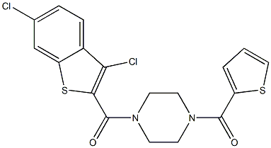 1-[(3,6-dichloro-1-benzothien-2-yl)carbonyl]-4-(2-thienylcarbonyl)piperazine Structure