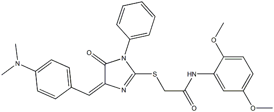 N-(2,5-dimethoxyphenyl)-2-({4-[4-(dimethylamino)benzylidene]-5-oxo-1-phenyl-4,5-dihydro-1H-imidazol-2-yl}sulfanyl)acetamide 구조식 이미지