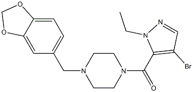 1-(1,3-benzodioxol-5-ylmethyl)-4-[(4-bromo-1-ethyl-1H-pyrazol-5-yl)carbonyl]piperazine 구조식 이미지