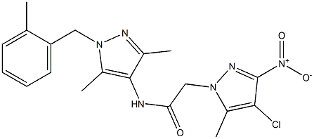 2-{4-chloro-3-nitro-5-methyl-1H-pyrazol-1-yl}-N-[3,5-dimethyl-1-(2-methylbenzyl)-1H-pyrazol-4-yl]acetamide Structure