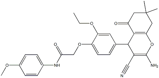 2-[4-(2-amino-3-cyano-7,7-dimethyl-5-oxo-5,6,7,8-tetrahydro-4H-chromen-4-yl)-2-ethoxyphenoxy]-N-(4-methoxyphenyl)acetamide 구조식 이미지