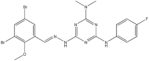 3,5-dibromo-2-methoxybenzaldehyde [4-(dimethylamino)-6-(4-fluoroanilino)-1,3,5-triazin-2-yl]hydrazone Structure