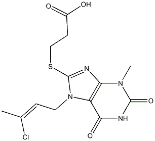 3-{[7-(3-chloro-2-butenyl)-3-methyl-2,6-dioxo-2,3,6,7-tetrahydro-1H-purin-8-yl]sulfanyl}propanoic acid Structure