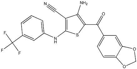 4-amino-5-(1,3-benzodioxol-5-ylcarbonyl)-2-[3-(trifluoromethyl)anilino]-3-thiophenecarbonitrile Structure