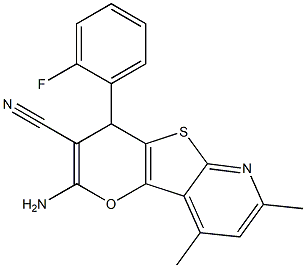 2-amino-4-(2-fluorophenyl)-7,9-dimethyl-4H-pyrano[2',3':4,5]thieno[2,3-b]pyridine-3-carbonitrile 구조식 이미지