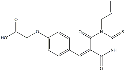 {4-[(1-allyl-4,6-dioxo-2-thioxotetrahydro-5(2H)-pyrimidinylidene)methyl]phenoxy}acetic acid Structure