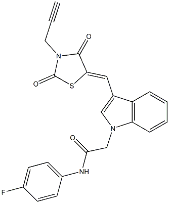 2-(3-{[2,4-dioxo-3-(2-propynyl)-1,3-thiazolidin-5-ylidene]methyl}-1H-indol-1-yl)-N-(4-fluorophenyl)acetamide 구조식 이미지