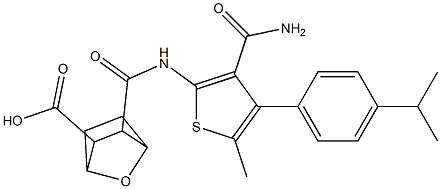 3-({[3-(aminocarbonyl)-4-(4-isopropylphenyl)-5-methyl-2-thienyl]amino}carbonyl)-7-oxabicyclo[2.2.1]heptane-2-carboxylic acid Structure