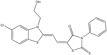 5-[2-(5-chloro-3-(2-hydroxyethyl)-1,3-benzothiazol-2(3H)-ylidene)ethylidene]-3-phenyl-2-thioxo-1,3-thiazolidin-4-one Structure