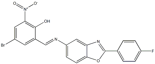 4-bromo-2-({[2-(4-fluorophenyl)-1,3-benzoxazol-5-yl]imino}methyl)-6-nitrophenol Structure