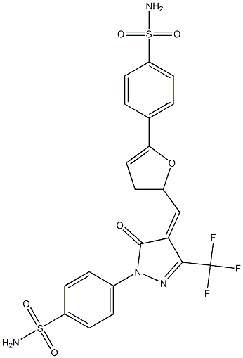 4-(5-{[1-[4-(aminosulfonyl)phenyl]-5-oxo-3-(trifluoromethyl)-1,5-dihydro-4H-pyrazol-4-ylidene]methyl}-2-furyl)benzenesulfonamide 구조식 이미지