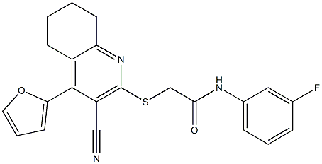 2-{[3-cyano-4-(2-furyl)-5,6,7,8-tetrahydro-2-quinolinyl]sulfanyl}-N-(3-fluorophenyl)acetamide 구조식 이미지