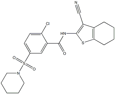 2-chloro-N-(3-cyano-4,5,6,7-tetrahydro-1-benzothien-2-yl)-5-(1-piperidinylsulfonyl)benzamide Structure