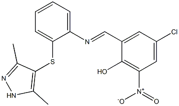 4-chloro-2-[({2-[(3,5-dimethyl-1H-pyrazol-4-yl)sulfanyl]phenyl}imino)methyl]-6-nitrophenol 구조식 이미지