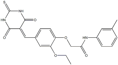 2-{4-[(4,6-dioxo-2-thioxotetrahydro-5(2H)-pyrimidinylidene)methyl]-2-ethoxyphenoxy}-N-(3-methylphenyl)acetamide 구조식 이미지