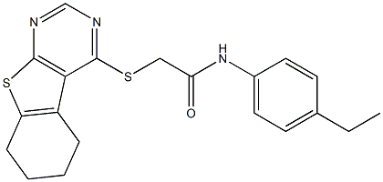 N-(4-ethylphenyl)-2-(5,6,7,8-tetrahydro[1]benzothieno[2,3-d]pyrimidin-4-ylsulfanyl)acetamide 구조식 이미지