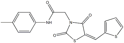 2-[2,4-dioxo-5-(2-thienylmethylene)-1,3-thiazolidin-3-yl]-N-(4-methylphenyl)acetamide 구조식 이미지