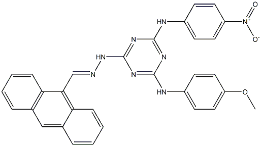 9-anthracenecarbaldehyde [4-{4-nitroanilino}-6-(4-methoxyanilino)-1,3,5-triazin-2-yl]hydrazone 구조식 이미지