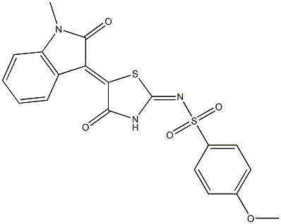4-methoxy-N-[5-(1-methyl-2-oxo-1,2-dihydro-3H-indol-3-ylidene)-4-oxo-1,3-thiazolidin-2-ylidene]benzenesulfonamide 구조식 이미지