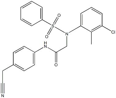 2-[3-chloro-2-methyl(phenylsulfonyl)anilino]-N-[4-(cyanomethyl)phenyl]acetamide Structure