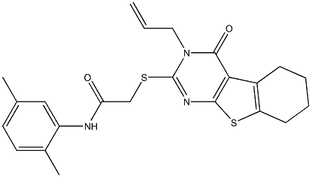 2-[(3-allyl-4-oxo-3,4,5,6,7,8-hexahydro[1]benzothieno[2,3-d]pyrimidin-2-yl)sulfanyl]-N-(2,5-dimethylphenyl)acetamide 구조식 이미지