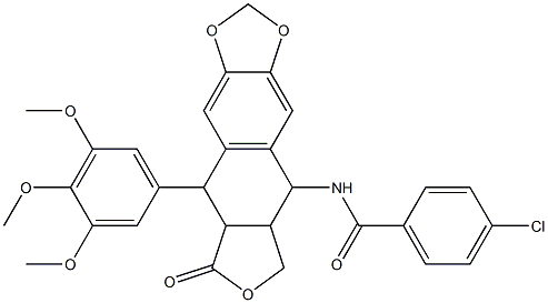 4-chloro-N-[8-oxo-9-(3,4,5-trimethoxyphenyl)-5,5a,6,8,8a,9-hexahydrofuro[3',4':6,7]naphtho[2,3-d][1,3]dioxol-5-yl]benzamide Structure