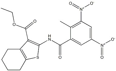ethyl 2-({3,5-bisnitro-2-methylbenzoyl}amino)-4,5,6,7-tetrahydro-1-benzothiophene-3-carboxylate 구조식 이미지