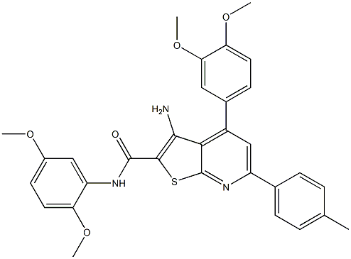 3-amino-N-(2,5-dimethoxyphenyl)-4-(3,4-dimethoxyphenyl)-6-(4-methylphenyl)thieno[2,3-b]pyridine-2-carboxamide Structure