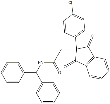 N-benzhydryl-2-[2-(4-chlorophenyl)-1,3-dioxo-2,3-dihydro-1H-inden-2-yl]acetamide 구조식 이미지