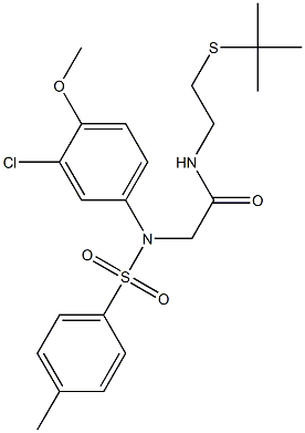 N-[2-(tert-butylsulfanyl)ethyl]-2-{3-chloro-4-methoxy[(4-methylphenyl)sulfonyl]anilino}acetamide Structure