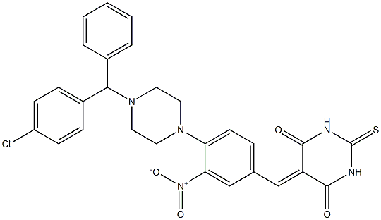 5-{4-{4-[(4-chlorophenyl)(phenyl)methyl]-1-piperazinyl}-3-nitrobenzylidene}-2-thioxodihydro-4,6(1H,5H)-pyrimidinedione Structure