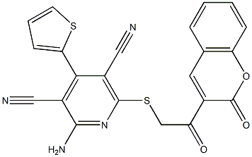 2-amino-6-{[2-oxo-2-(2-oxo-2H-chromen-3-yl)ethyl]sulfanyl}-4-(2-thienyl)-3,5-pyridinedicarbonitrile 구조식 이미지