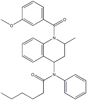 N-[1-(3-methoxybenzoyl)-2-methyl-1,2,3,4-tetrahydro-4-quinolinyl]-N-phenylhexanamide 구조식 이미지