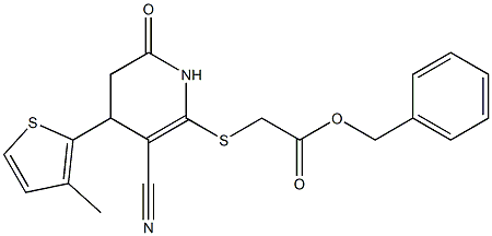 benzyl 2-{[3-cyano-4-(3-methyl-2-thienyl)-6-oxo-1,4,5,6-tetrahydro-2-pyridinyl]sulfanyl}acetate Structure