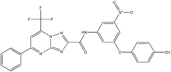 N-[3-nitro-5-(4-hydroxyphenoxy)phenyl]-5-phenyl-7-(trifluoromethyl)[1,2,4]triazolo[1,5-a]pyrimidine-2-carboxamide 구조식 이미지