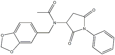 N-(1,3-benzodioxol-5-ylmethyl)-N-(2,5-dioxo-1-phenyl-3-pyrrolidinyl)acetamide 구조식 이미지