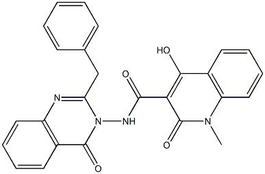 4-hydroxy-1-methyl-2-oxo-N-(4-oxo-2-(phenylmethyl)quinazolin-3(4H)-yl)-1,2-dihydroquinoline-3-carboxamide 구조식 이미지